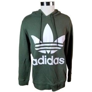 Adidas Hoodie Sweatshirt Logo White Graphic Green Men Long Sleeve Sz L Unisex